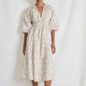 Apiece Apart Sun Mesa Midi Dress Brushed Floral Sand Tan Blue Womens Medium